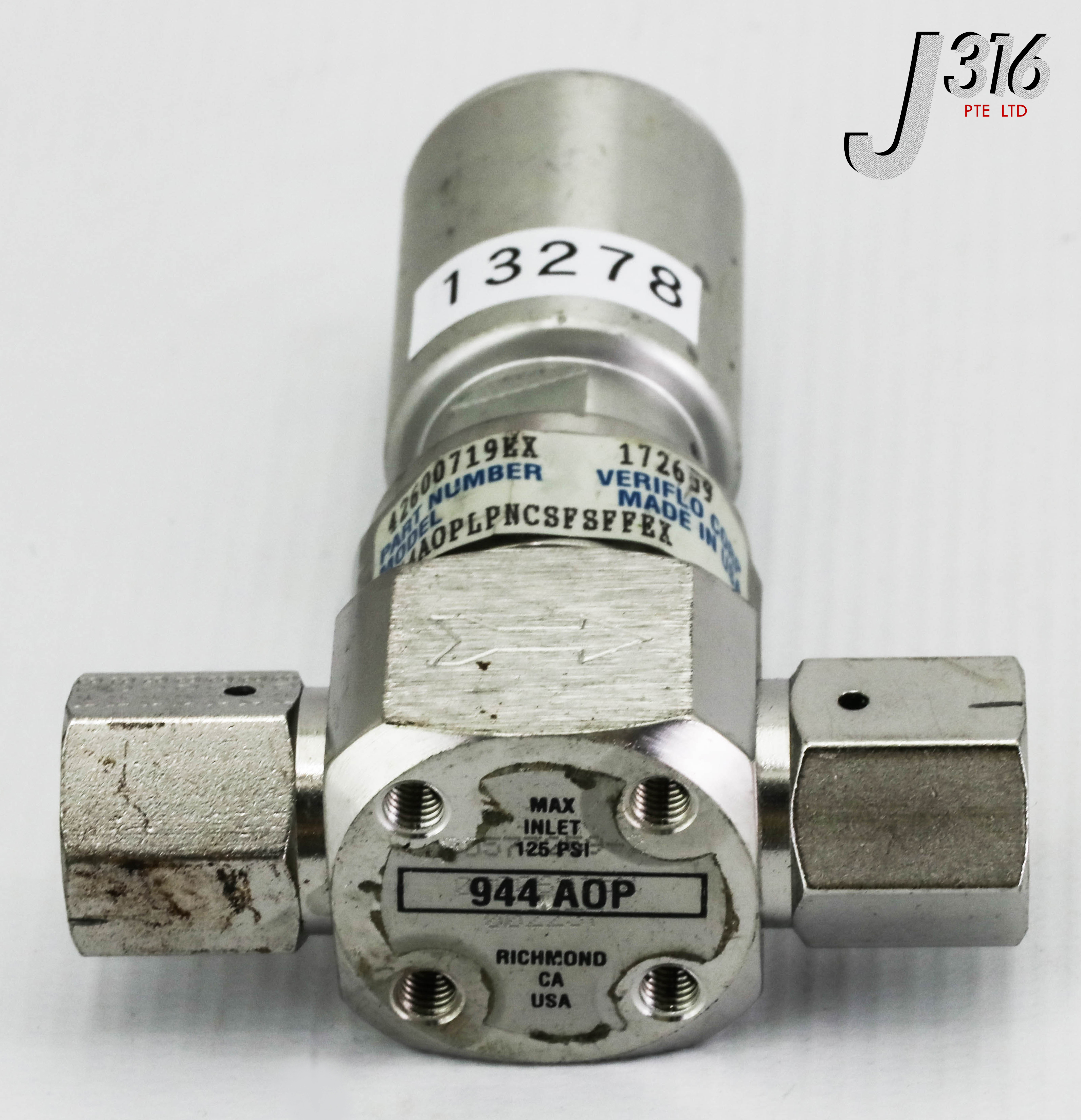 13278 VERIFLO DIAPHRAGM VALVE, MAX IN 125 PSI, P/N: 42600719EX